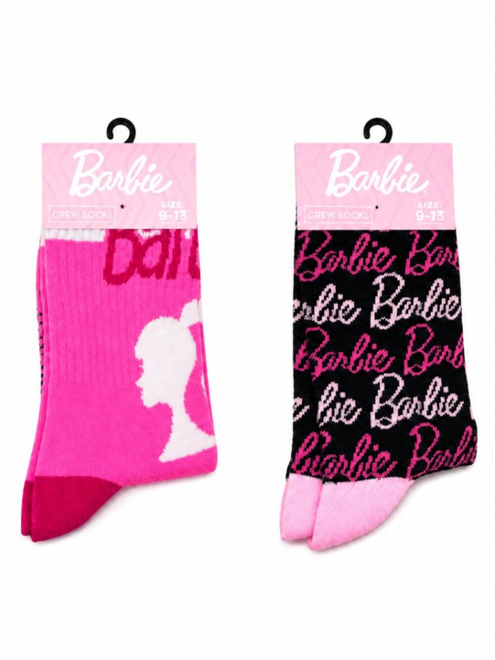 NWT Barbie Socks 2 Pairs Ombre & Logo Print Pink Black